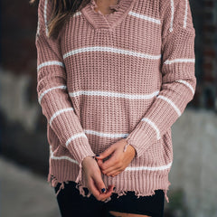 Casual Stripe Print Drop Shoulder Sweater