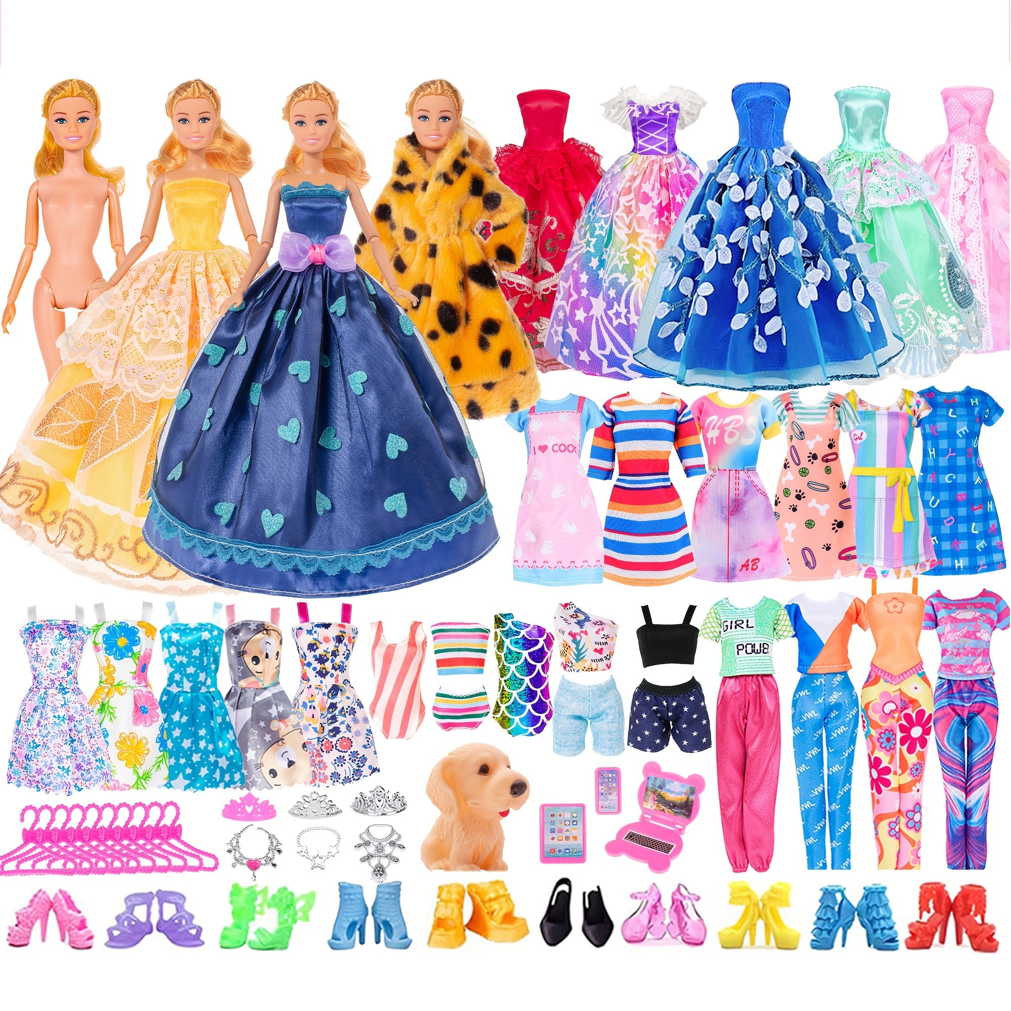 50pcs 11.5 Inch Girl Doll with Clothes Accessories - Doll Coat Princess Gowns Dr