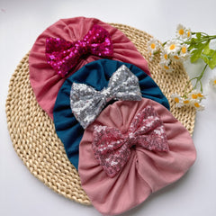 Soft Elastic Baby Sequin Bow Hat For Boys And Girls