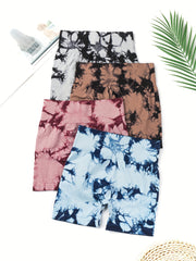 4-Pack Tie Dye Yoga Shorts High Waisted Activewear