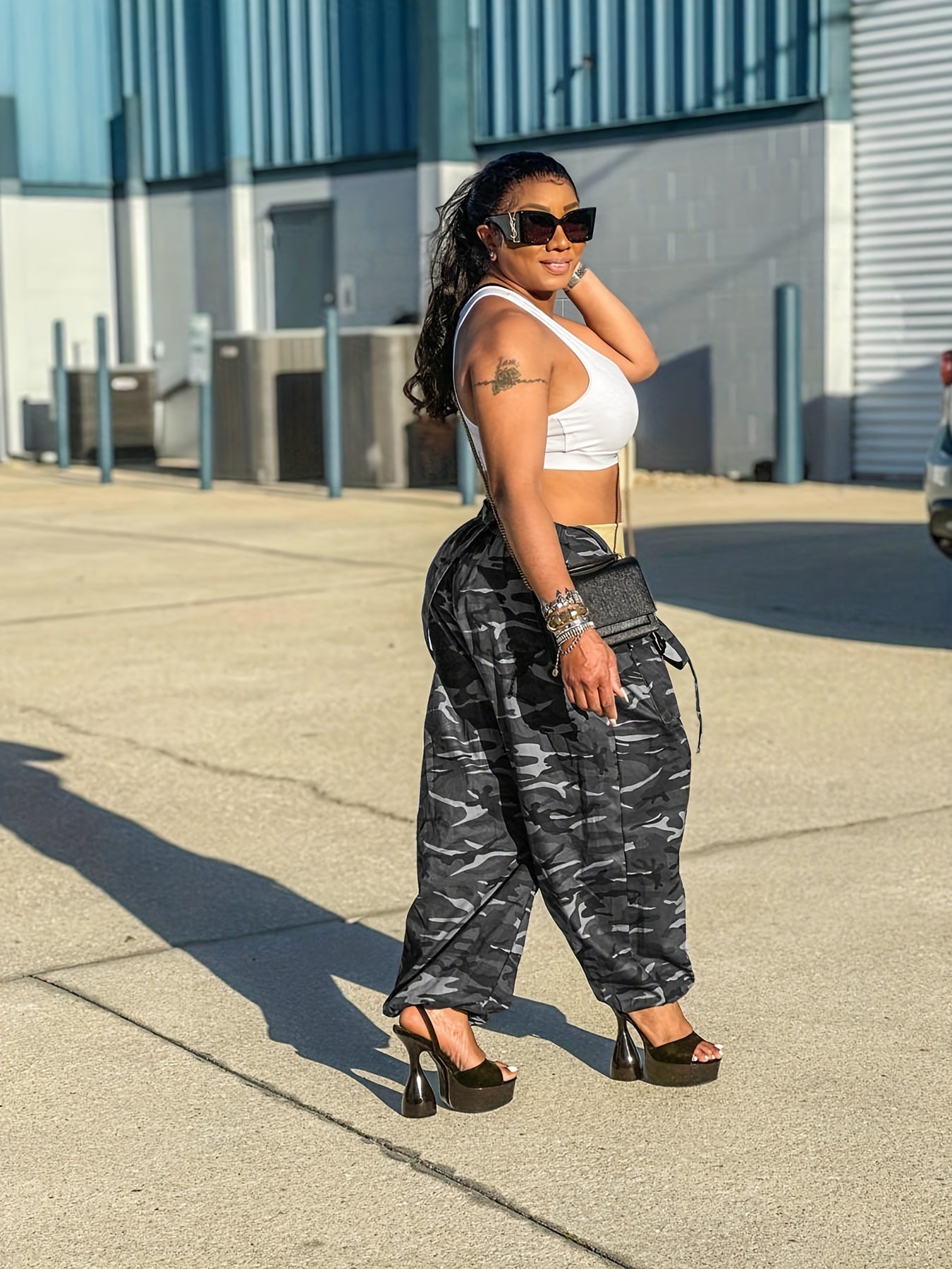 Y2K Camo Print Cami Cargo Jumpsuit Sleeveless Backless Summer Pockets