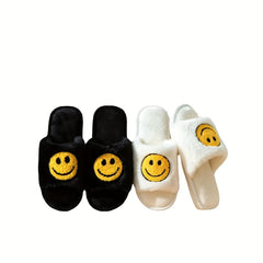 Women's Fuzzy Smile Face Slippers Cozy Indoor Plush Shoes