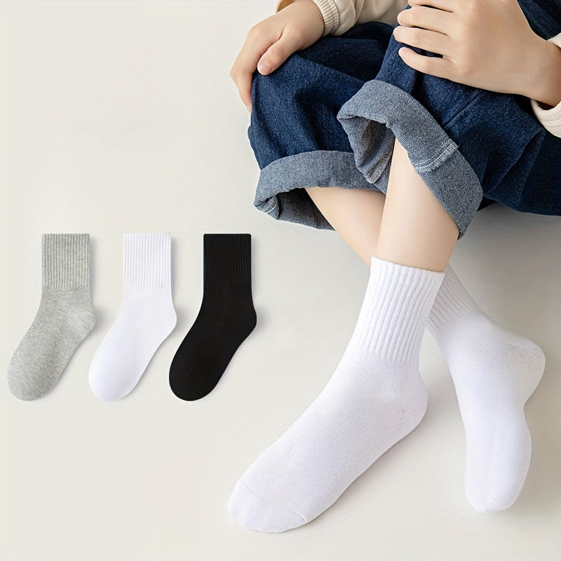 5pairs Boys Girls Kids Causal Plain Breathable Crew Socks