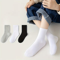5pairs Boys Girls Kids Causal Plain Breathable Crew Socks