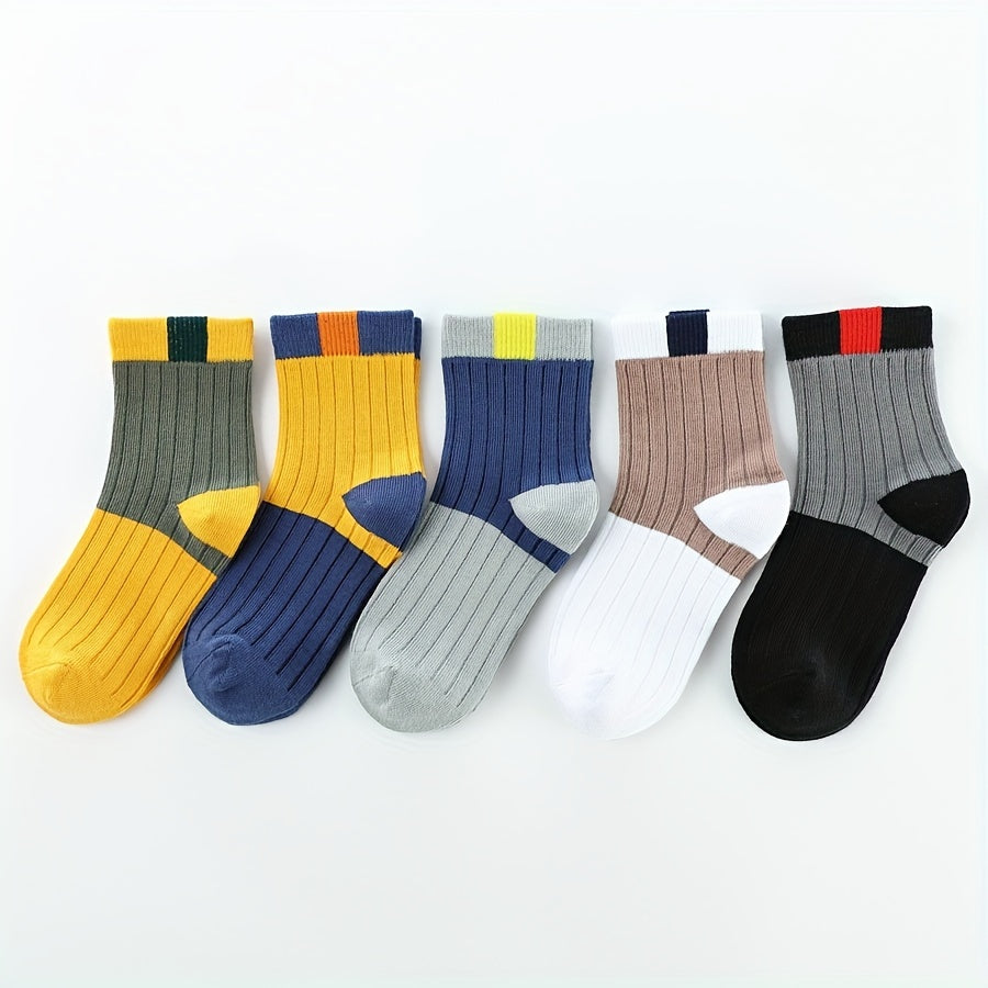 5 Pairs Boys Kids Crew Socks, Breathable & Comfy Children's Socks