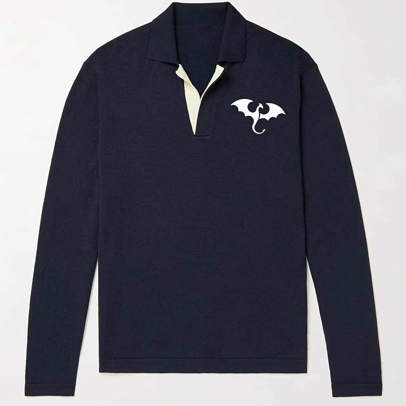 Dragon Pattern Knit Polo Shirt Men's Casual Lapel Middle Stretch V Neck Pullover