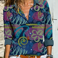 Graffiti Print Button Up Blouse
