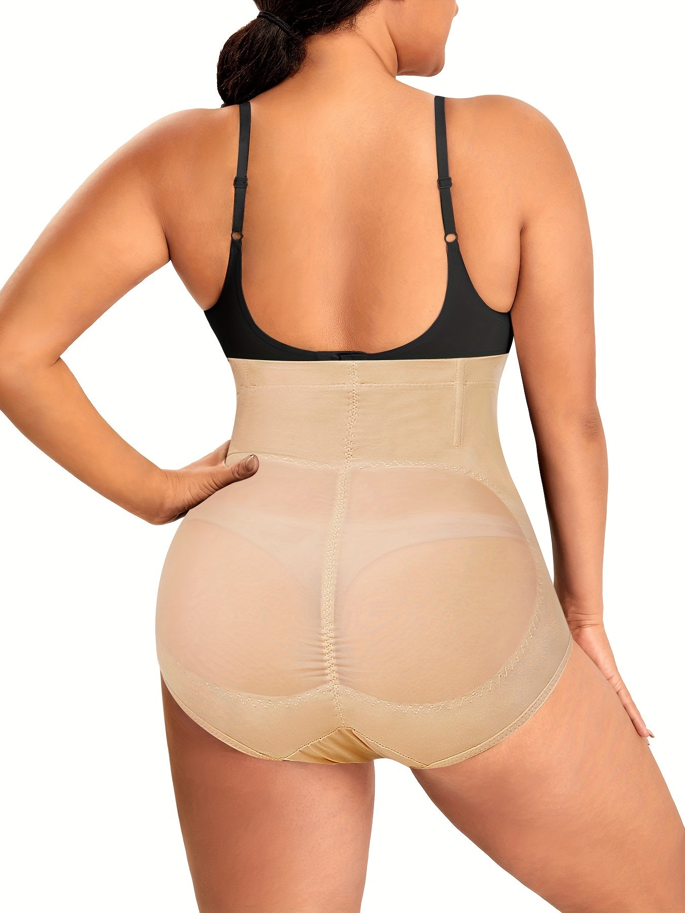 Plus Floral Jacquard Buckle Semi Sheer Tummy Control Shapewear