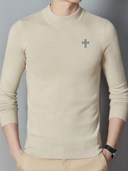 Men's Cross Pattern Knit Sweater Warm Pullover for Fall Winter