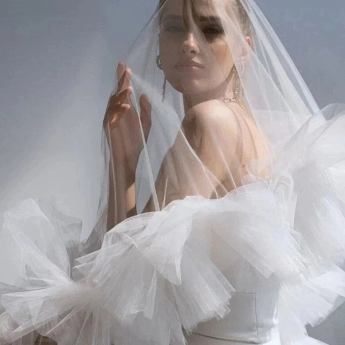 Lace Veil with Ruffles and Long Train Cloud Edged Double Layer