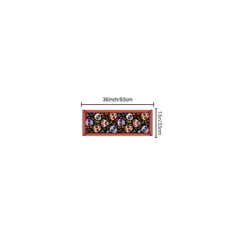 Mexican Style Skull Linen Table Runner Halloween Decor