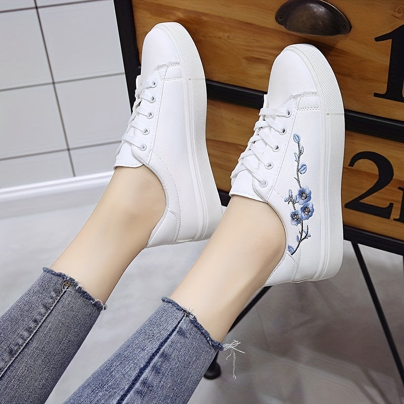 Women's Flower Embroidery Sneakers Casual Low Top Outdoor Shoes