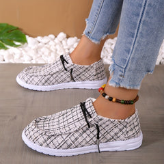 Women's Plaid Canvas Slip On Loafers Casual Flat Walking Shoes
