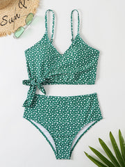 Green Layered Tie Side Bikini Set High Waist High Cut Two Piece Swimsuit