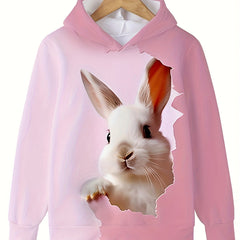 Bunny Print Sweatshirt for Girls - Comfy Hooded Pullover