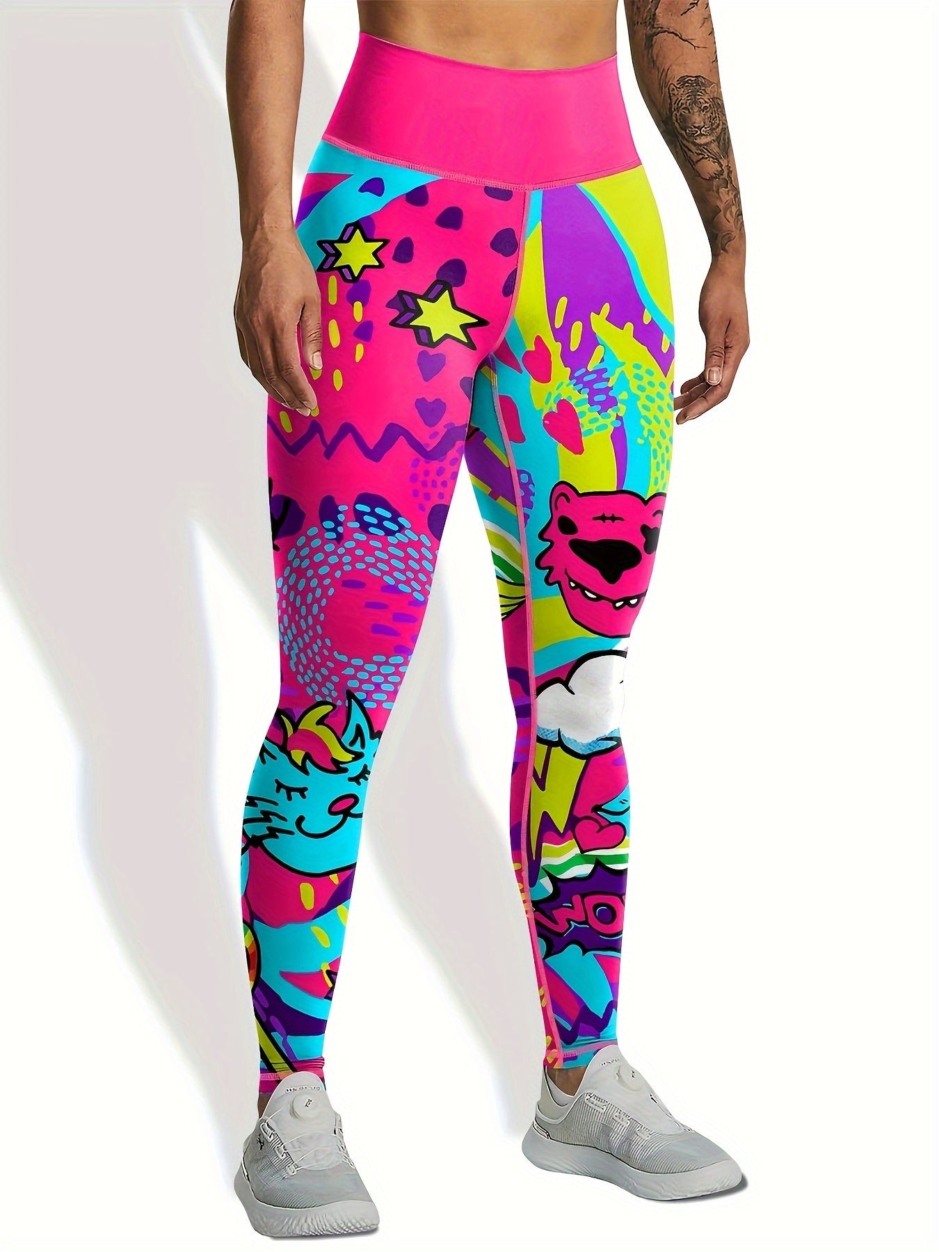 Graffiti Print Yoga Pants Tummy Control Sports Trouser