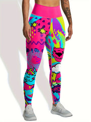 Graffiti Print Yoga Pants Tummy Control Sports Trouser