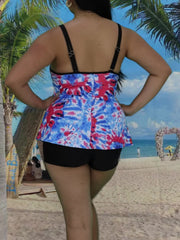 Tankini Set Tie Dye Crew Neck & Solid Shorts Two Piece