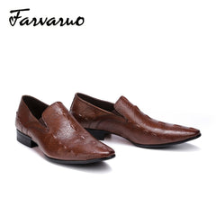 FARWARWO Coffee Leather Croc Oxford Shoes Pointed Toe Formal Dress Shoes