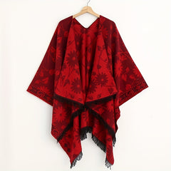 Vintage Flower Jacquard Shawl Double Wrap Cashmere Large Blanket Scarf