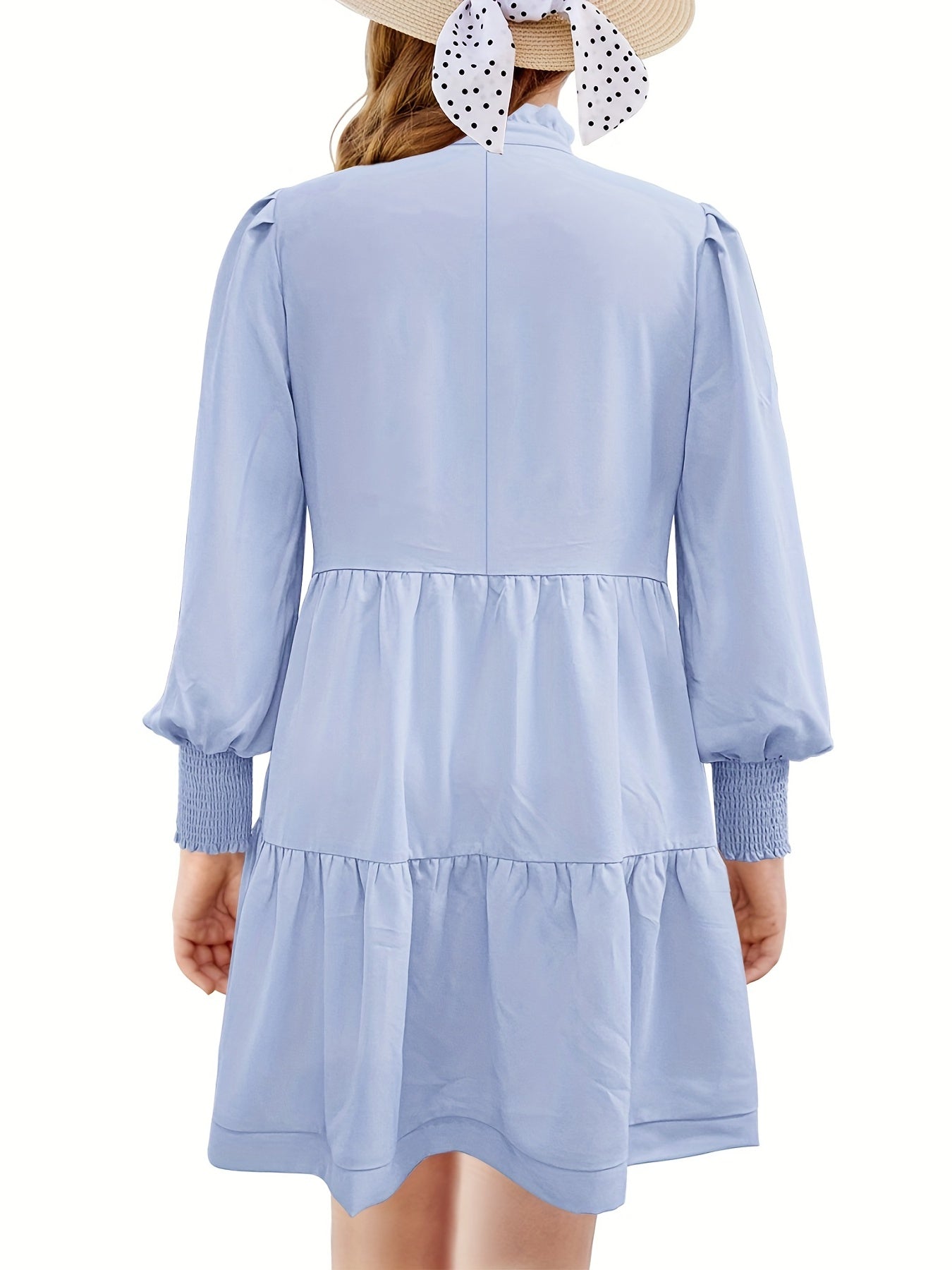 Girls Ruffle Neck Long Sleeve Dress Swing Dress Kids Casual Maxi Dress