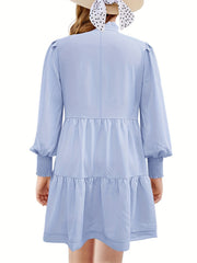 Girls Ruffle Neck Long Sleeve Dress Swing Dress Kids Casual Maxi Dress