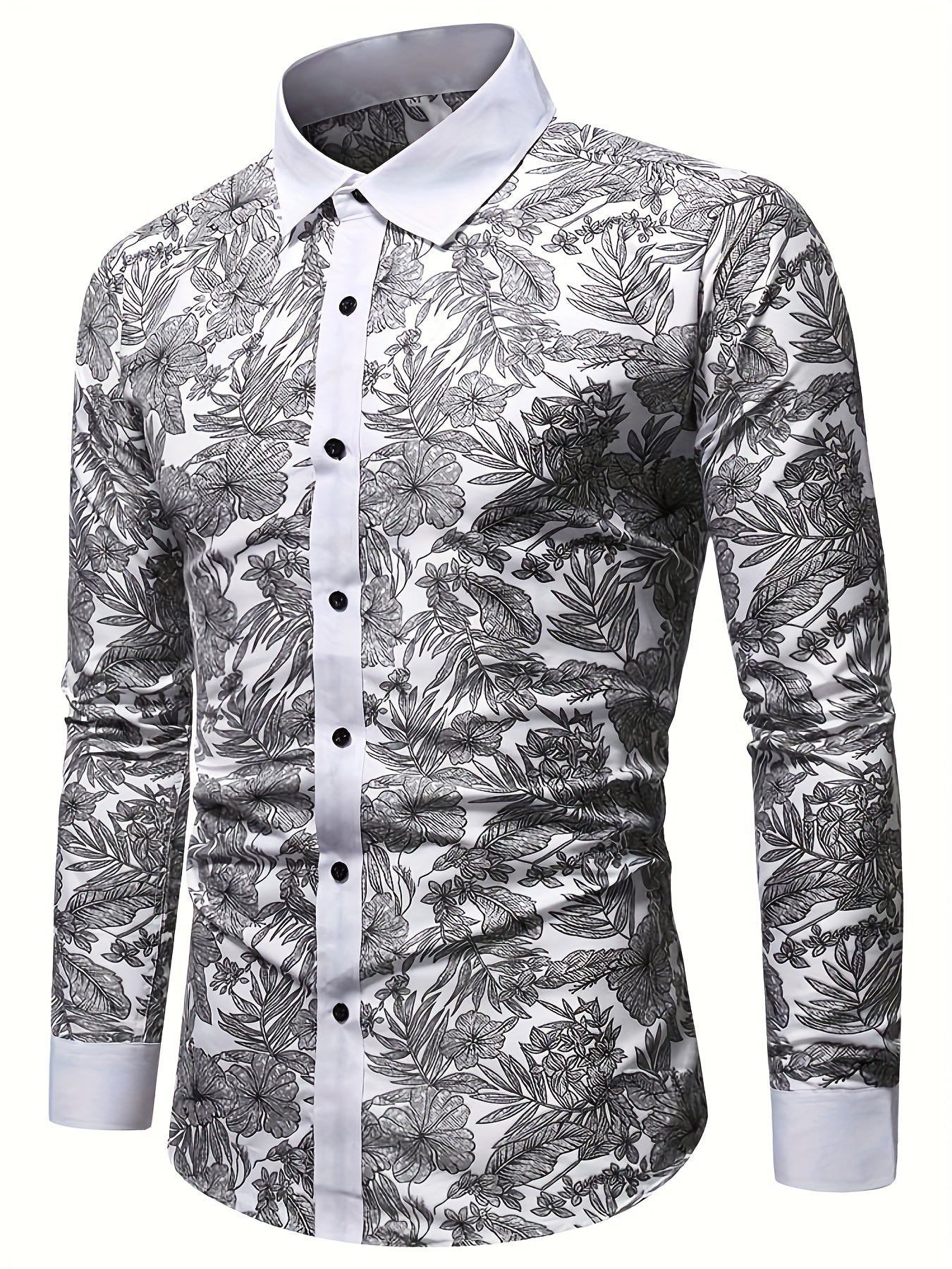 Flower Print Men s Casual Long Sleeve Shirt
