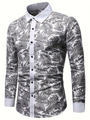 Flower Print Men s Casual Long Sleeve Shirt