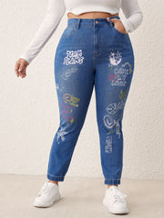Casual Jeans Women's Plus Graphic Print High Stretch Jeans