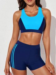 Colorblock Tankini Sets High Stretch Boxer Short Bottom Swimsuit