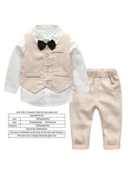 Boys Plaid Gentleman Outfits Long Sleeve Bowtie Shirt&pants&vest Kids Clothing