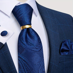 Men's Business Silk Tie Set W/ Ring Handkerchief Cufflinks