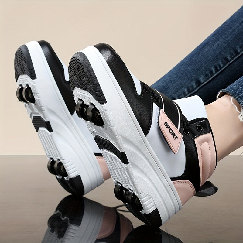 Girl's Detachable Wheel Skate Sneakers with Hook & Loop Fastener