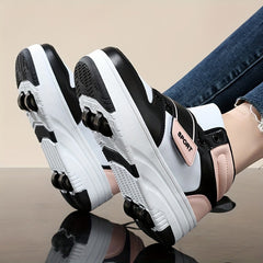 Girl's Detachable Wheel Skate Sneakers with Hook & Loop Fastener