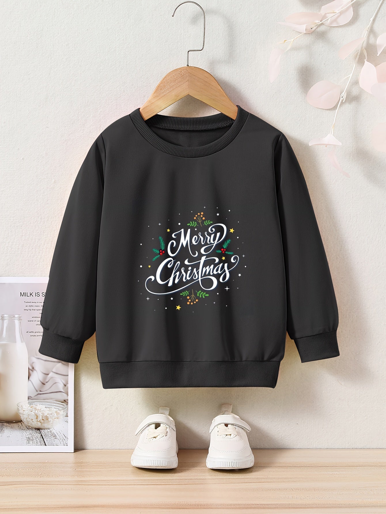 Toddler Kid Girls Christmas Print Sweet Long Sleeve Pullover Sweatshirt