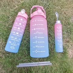 Gradient Sports Water Bottle with Time Scale Straw Cup