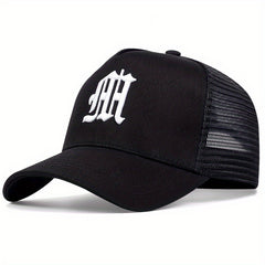 Gothic M Embroidery Baseball Cap Solid Mesh Trucker Hats