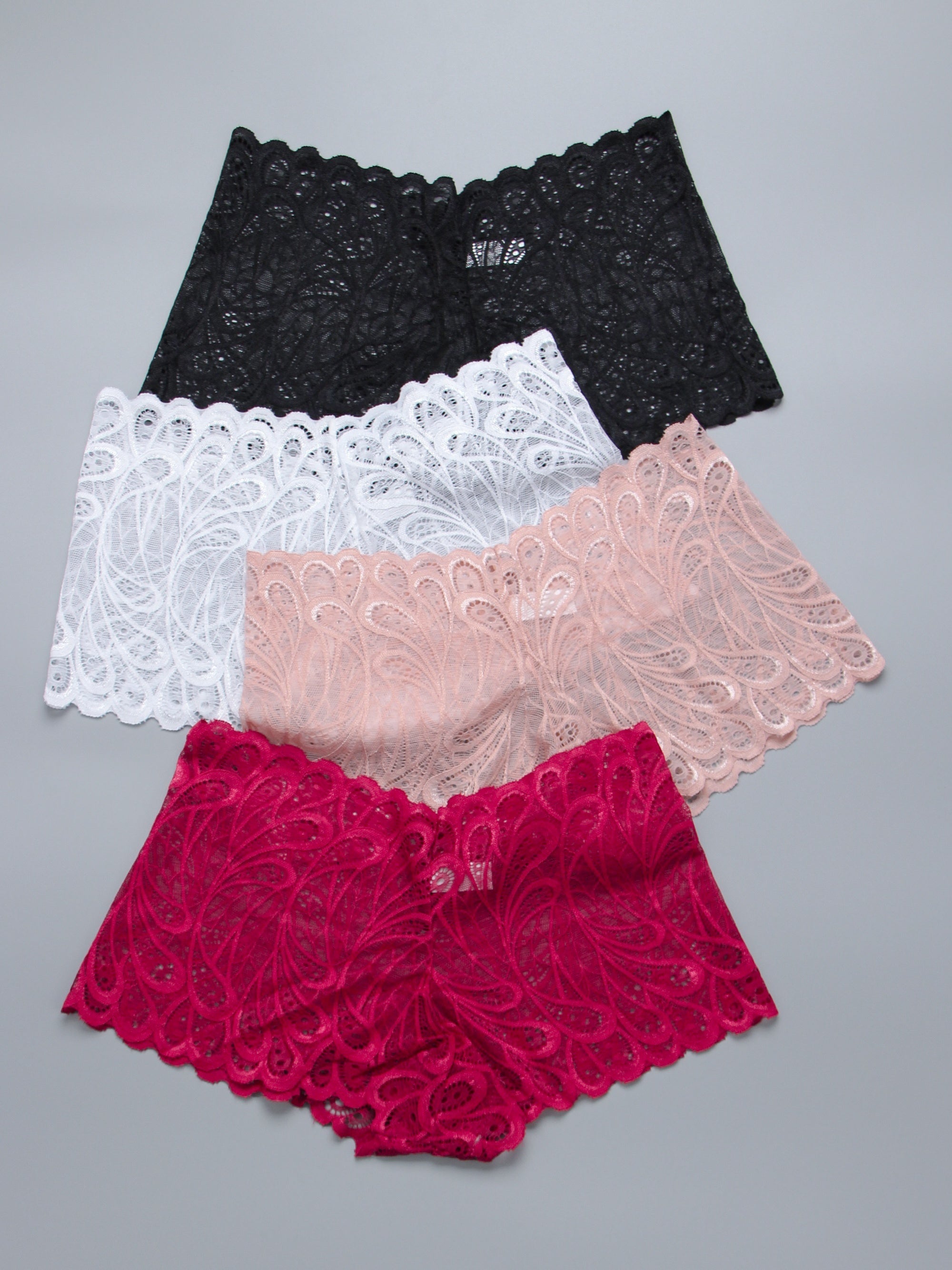 4pcs Floral Lace Boyshort Panties Soft & Comfortable Women's Lingerie