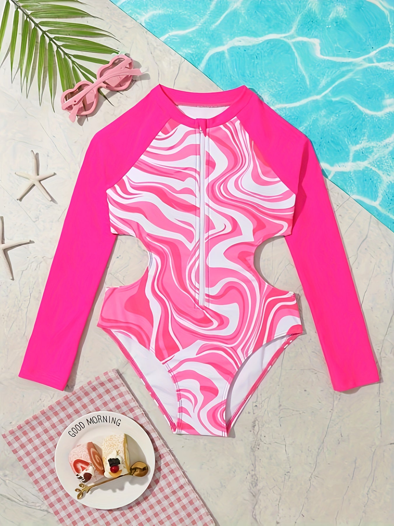 Girls Long Sleeve Swimsuit Cute Bathing Suit for Summer