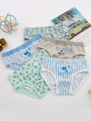 5pcs Boys Dinosaur Print Boxer Briefs Soft Cotton Underwear