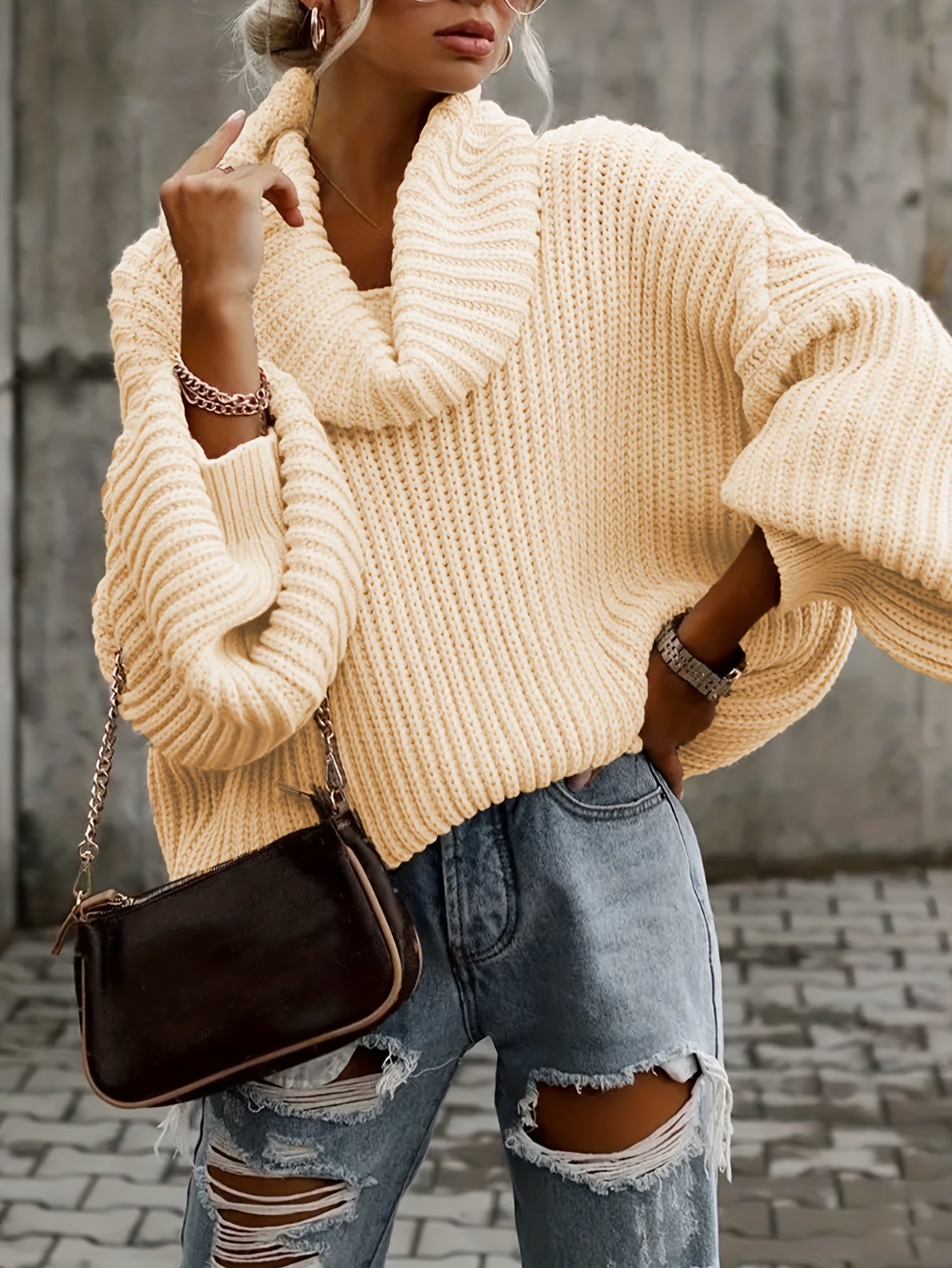 Women's Plus Size Casual Solid Bat Sleeve Turtleneck Sweater
