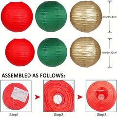 15pcs Green Red Golden Paper Flower Balls & Lanterns St. Patrick's Bridal Shower