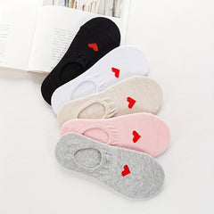 5 Pairs Heart Pattern No Show Socks Women's Ankle Sock Pack