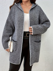 Colorblock Open Front Hooded Cardigan