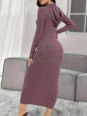 Hooded Knit Lounge Dress Long Sleeve Home Dress