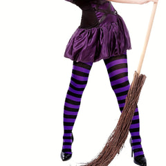3 Pairs Striped Pantyhose High Waisted Elastic Slim Fit Footed Stockings