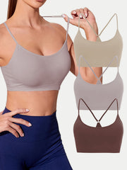 3 Pack Multicolor Support Cross Back Wirefree Removable Cups Yoga Sport Bra