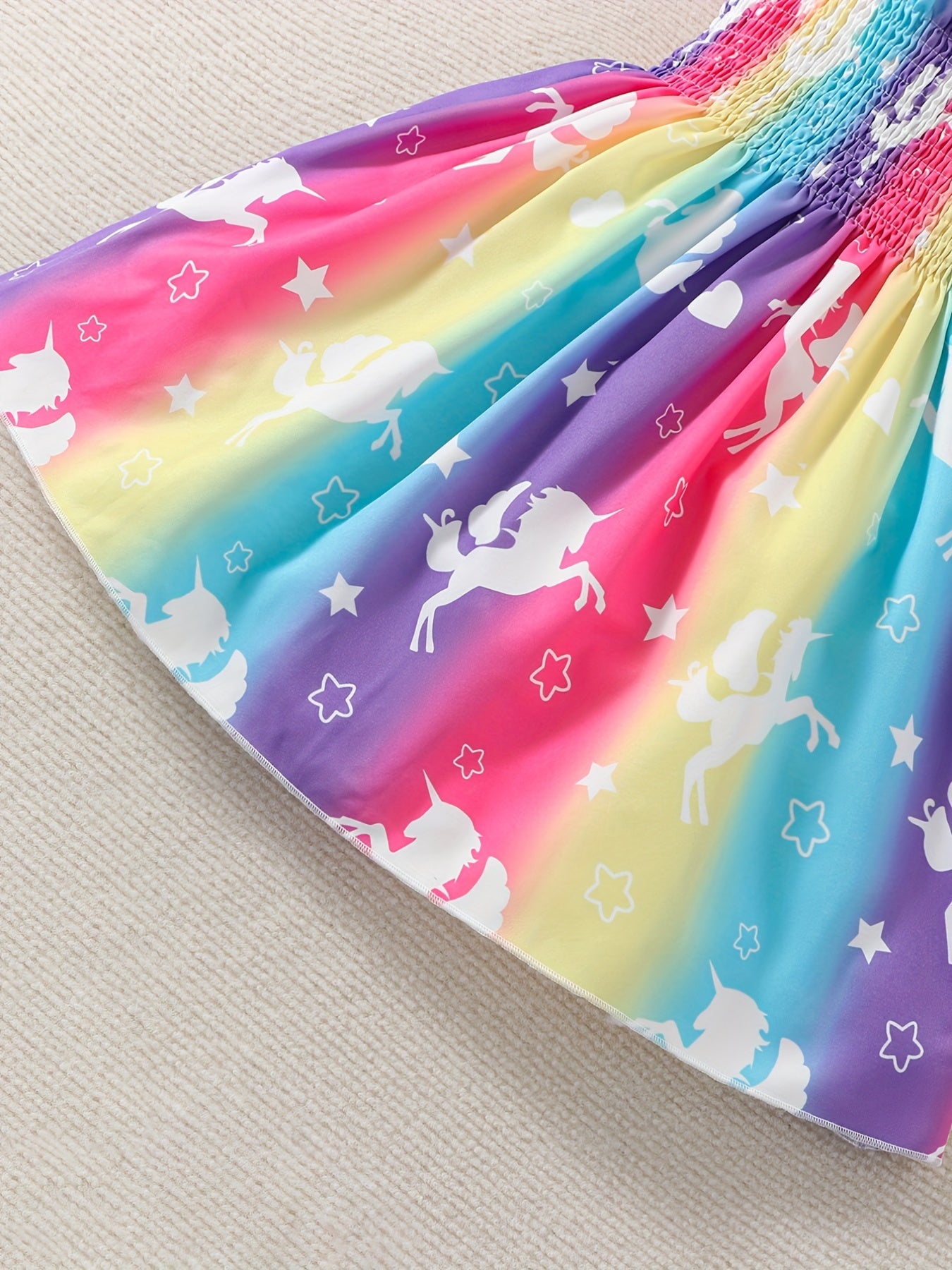 Girls Rainbow Unicorn Stripe Suspender Dress
