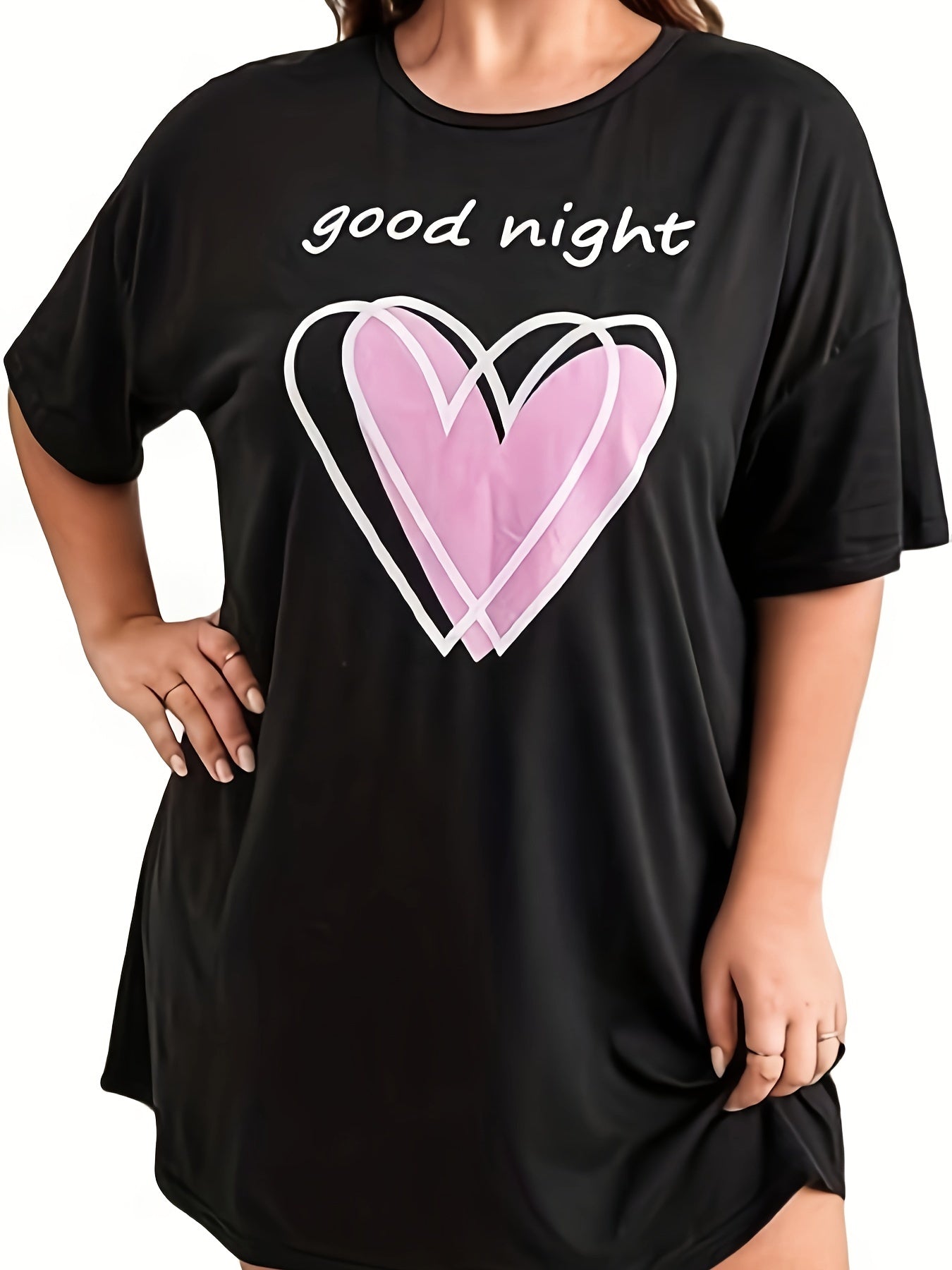 Nightdress Women's Plus Slogan & Heart Print Sleep Dress