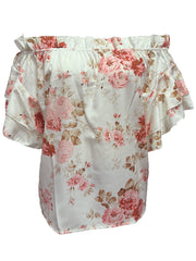 Floral Off Shoulder Blouse with Ruffle Trim Sleeve